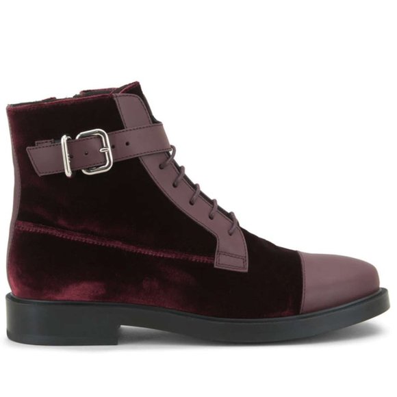 Tod's Shoes - Tod's Ankle Velvet Burgundy Side Zip Casual Boots